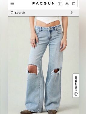 Pacsun Casey Low Rise Baggy Jeans Ripped Knee Light Indigo Women’s Size 23